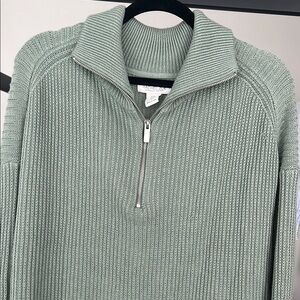 Rachel Zoe Green Crew Neck Ribbed Sweater